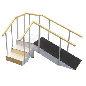 ESCALERA CON RAMPA Y PASAMANOS FIJO
