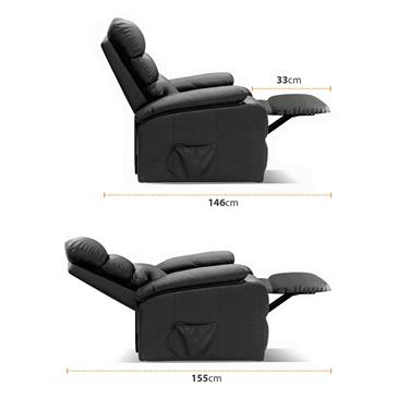Sillon acolchado levanta personas con masaje y calor lumbrar. Color negro