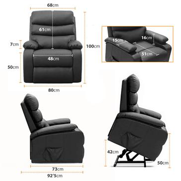 Sillon acolchado levanta personas con masaje y calor lumbrar. Color negro