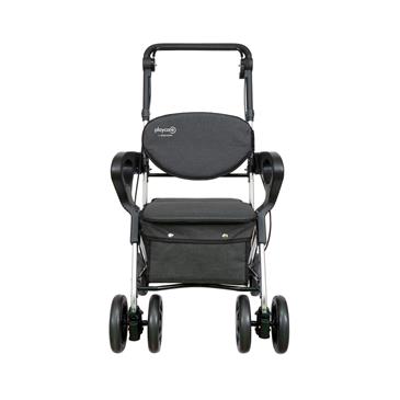 Andador plegable para la compra con respaldo y reposabrazos. Color gris