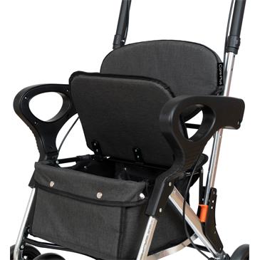 Andador plegable para la compra con respaldo y reposabrazos. Color gris