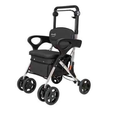 Andador plegable para la compra con respaldo y reposabrazos. Color gris