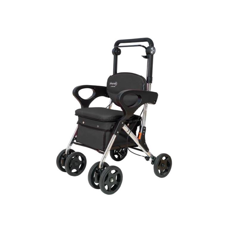 Andador plegable para la compra con respaldo y reposabrazos. Color gris