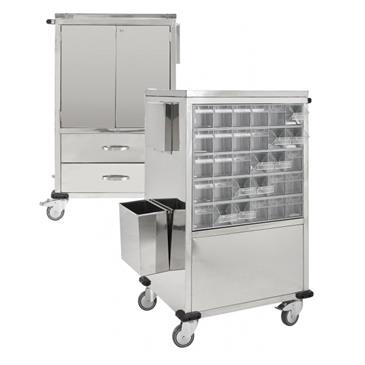 Carro de medicación con 30 contenedores incluidos inox