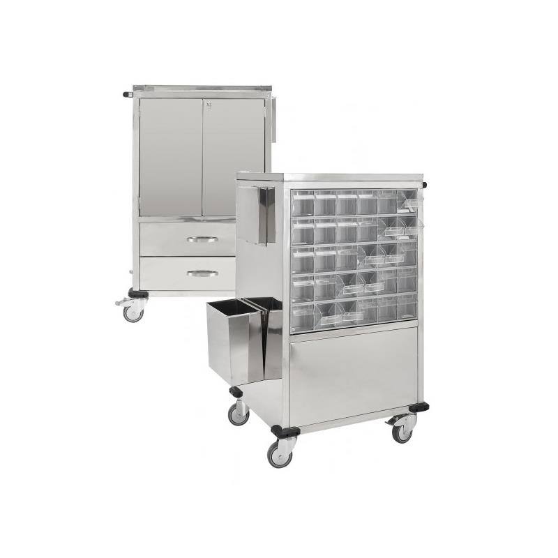 Carro de medicación con 30 contenedores incluidos inox