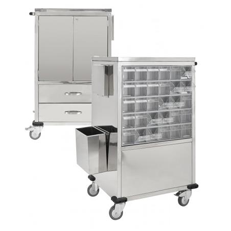Carro de medicación con 30 contenedores incluidos inox