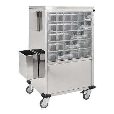 Carro de medicación con 30 contenedores incluidos inox