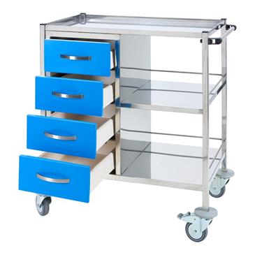 Carro multifunción hospitalario con 4 cajones inox