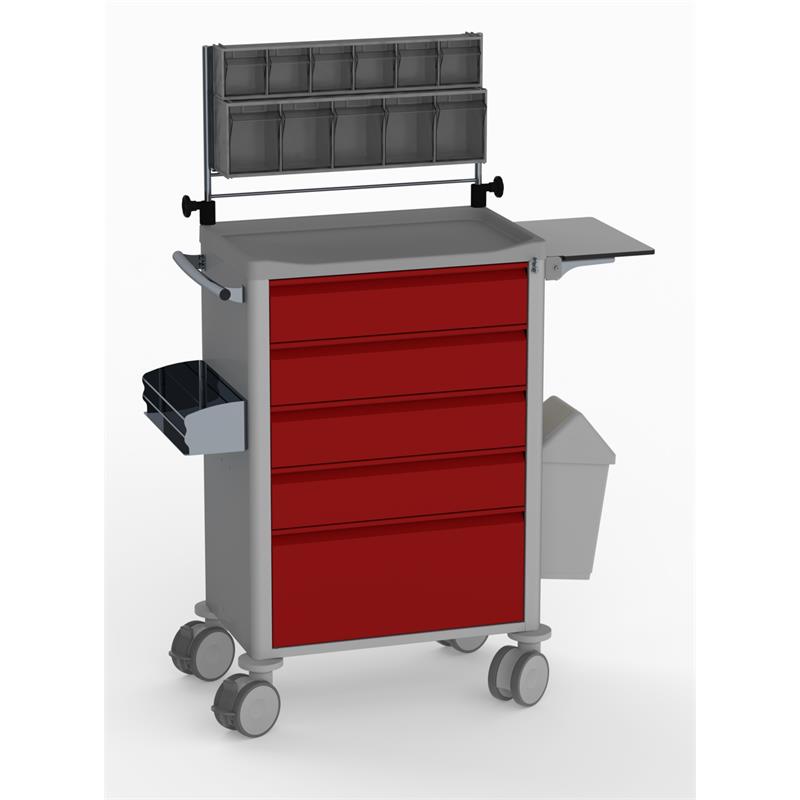 Carro de anestesia 5 cajones con soporte cajas basculantes y ruedas simples