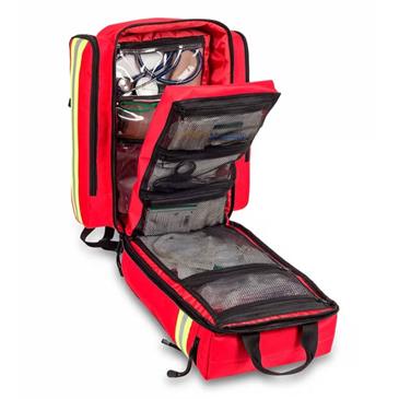Mochila emergencias de soporte vital básico. Color rojo