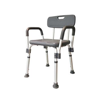Silla de ducha regulable con reposabrazos. Color gris.
