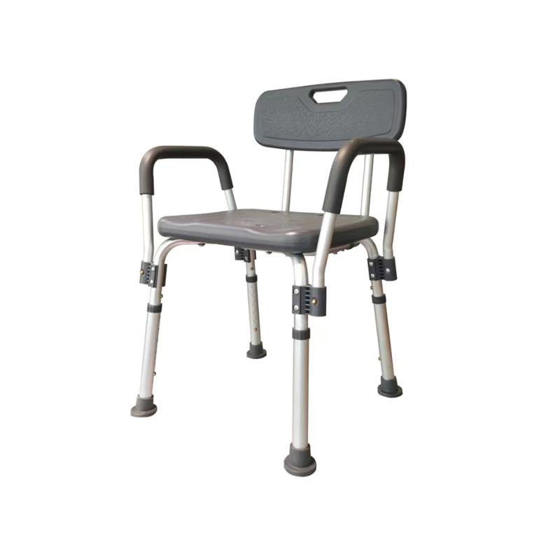 Silla de ducha regulable con reposabrazos. Color gris.