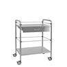 Mesa auxiliar en acero inox con 2 estantes y 1 cajón