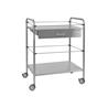 Mesa auxiliar en acero inox con 2 estantes y 1 cajón
