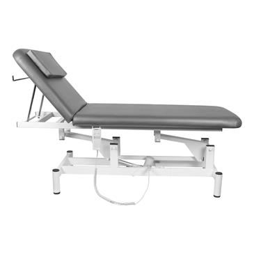 Camilla eléctrica de 2 cuerpos con agujero facial y portarrollos. Gris