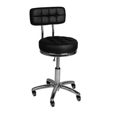 Taburete a gas con respaldo y asiento acolchado. Color negro