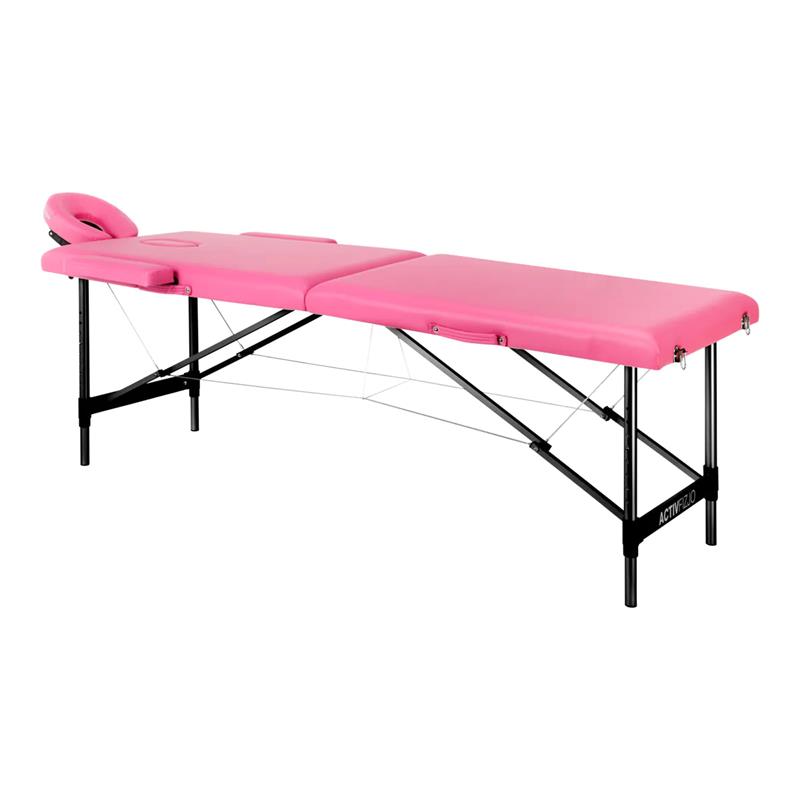 Camilla masaje plegable de aluminio. Color rosa y negro
