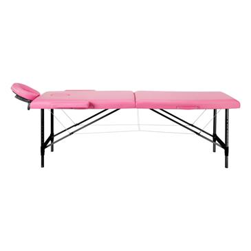 Camilla masaje plegable de aluminio. Color rosa y negro
