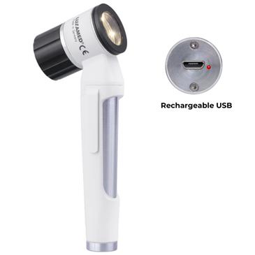 Dermatoscopio LED LuxaScope 3,7 V recargable por USB. Color blanco