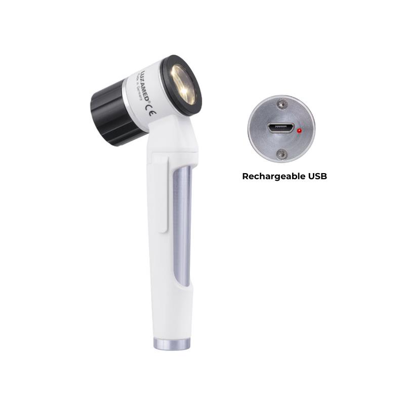Dermatoscopio LED LuxaScope 3,7 V recargable por USB. Color blanco
