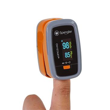 Pulsioximetro de dedo en color naranja con pantalla LCD