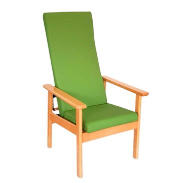 Sillón reclinable con respaldo alto en madera de haya. Tapiceria vinilica
