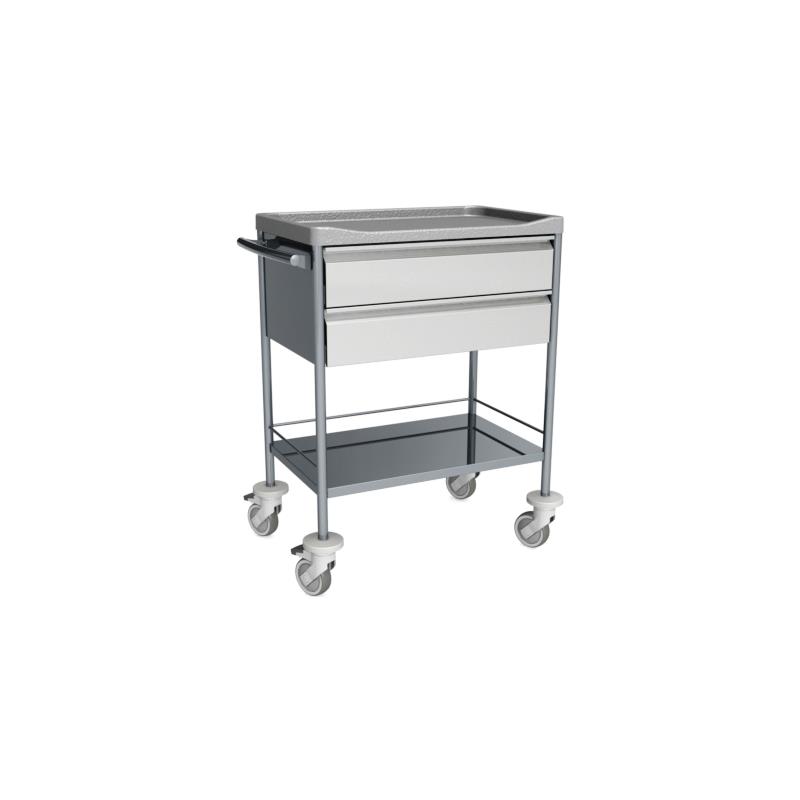 Carro de curas inox con bandeja ABS y 2 cajones