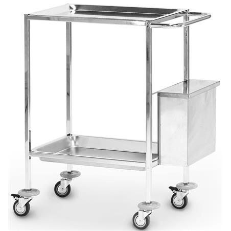 Carro de curas inox con 2 bandejas y cubo de residuos Carro de curas inox con 2 bandejas y cubo de residuos