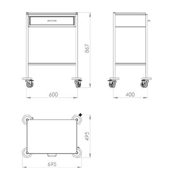 Mesa auxiliar inox con barandilla y cajón