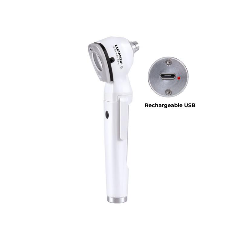 Otoscopio LuxaScope LED 3,7V recargable por USB. Color blanco