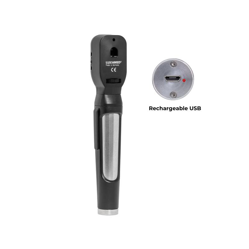 Oftalmoscopio LuxaScope LED 3,7V recargable por USB. Color negro