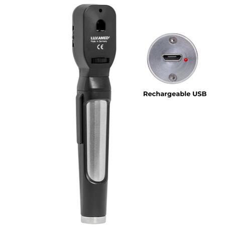 Oftalmoscopio LuxaScope LED 3,7V recargable por USB. Color negro