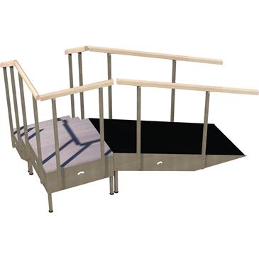 Escalera con rampa y pasamanos fijo