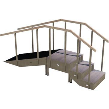 Escalera con rampa y pasamanos fijo