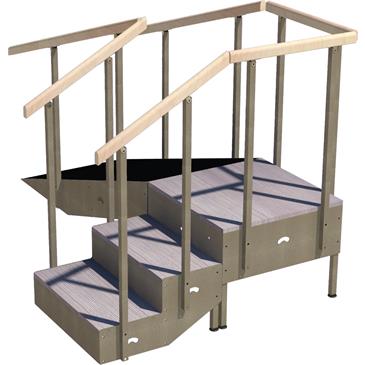 Escalera con rampa y pasamanos fijo