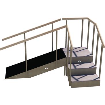 ESCALERA CON RAMPA Y PASAMANOS FIJO