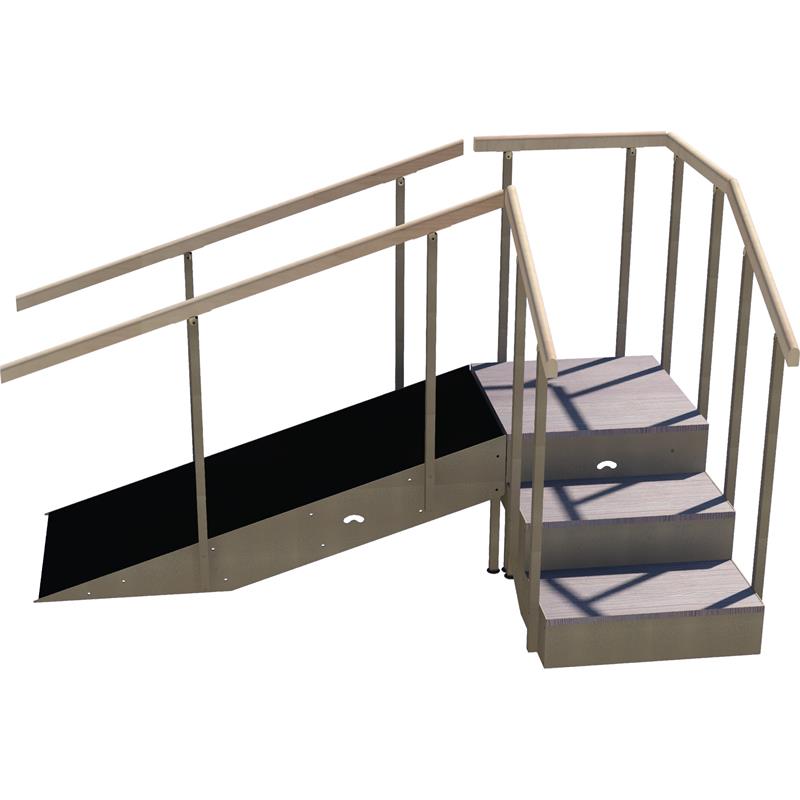 ESCALERA CON RAMPA Y PASAMANOS FIJO