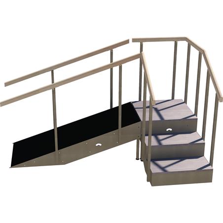 ESCALERA CON RAMPA Y PASAMANOS FIJO