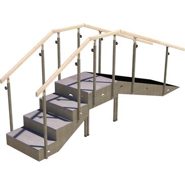 Escalera con rampa metálica de 4 escalones con pasamanos regulable