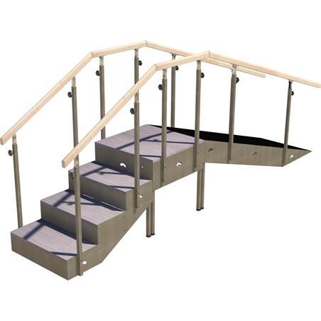 Escalera con rampa metálica de 4 escalones con pasamanos regulable