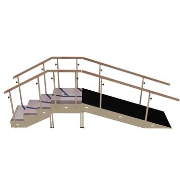 Escalera con rampa metálica de 4 escalones con pasamanos regulable