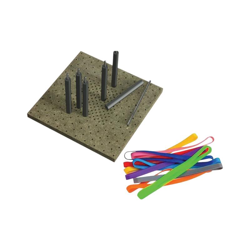 Tabla canadiense de 285 orificios con gomas elásticas
