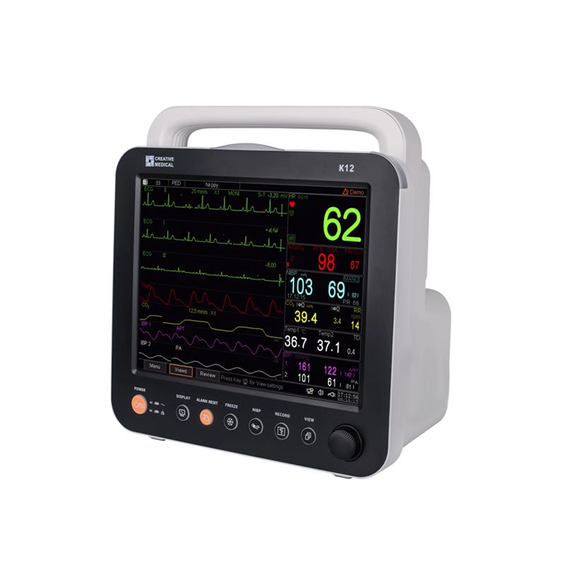 Monitor multiparamétrico con pantalla táctil de 12". ECG de 5 derivaciones.