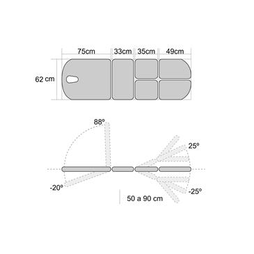 Camilla hidraulica 6 cuerpos con ruedas escamoteables