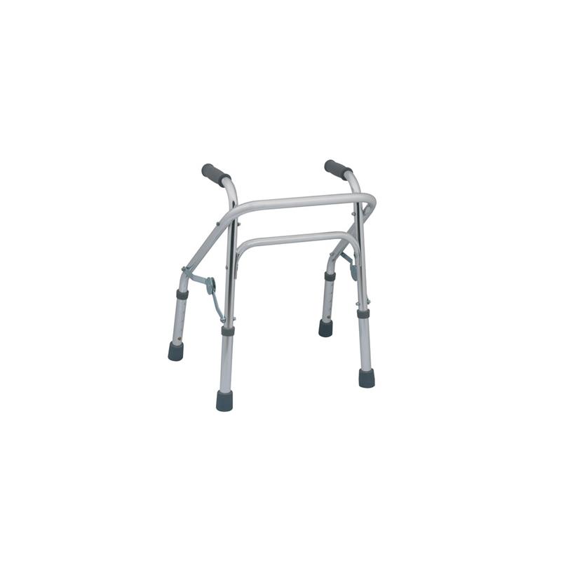 Andador plegable pediátrico de aluminio anodizado sin ruedas.