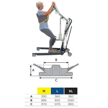 Grúa bipedestación Invacare Isa Standard 160 kg con eslinga de pie. Talla M