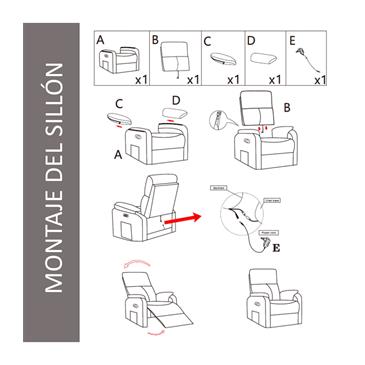 Sillon relax reclinable con calor lumbar y USB C,color gris claro