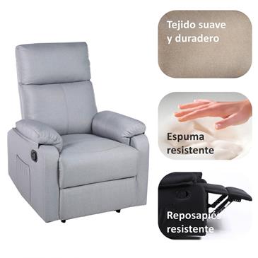 Sillon relax reclinable con calor lumbar y USB C,color gris claro