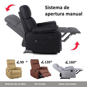 Sillon relax reclinable con calor lumbar y USB C,color gris claro
