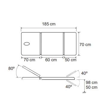 Camilla electrica 3 cuerpos con orificio y ruedas escamoteables 7,5 cm